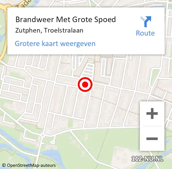 Locatie op kaart van de 112 melding: Brandweer Met Grote Spoed Naar Zutphen, Troelstralaan op 23 oktober 2023 22:55