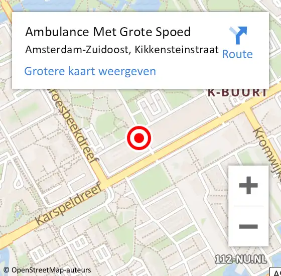 Locatie op kaart van de 112 melding: Ambulance Met Grote Spoed Naar Amsterdam, Kikkensteinstraat op 24 oktober 2023 00:31
