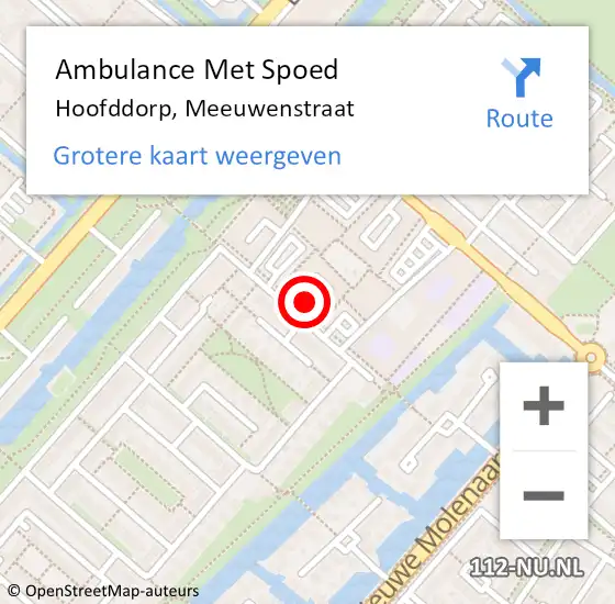 Locatie op kaart van de 112 melding: Ambulance Met Spoed Naar Hoofddorp, Meeuwenstraat op 24 oktober 2023 02:38