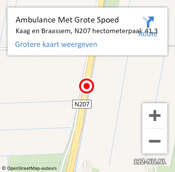 Locatie op kaart van de 112 melding: Ambulance Met Grote Spoed Naar Kaag en Braassem, N207 hectometerpaal: 41,3 op 24 oktober 2023 07:45