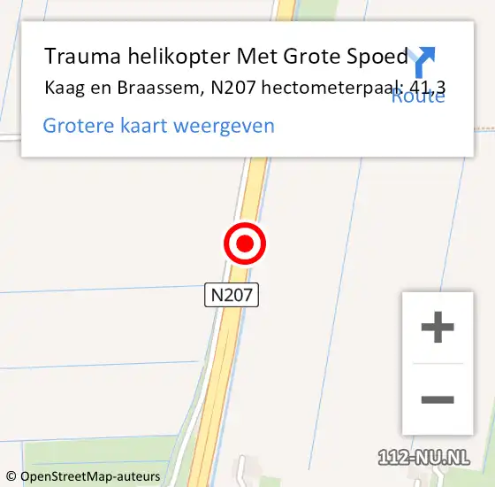 Locatie op kaart van de 112 melding: Trauma helikopter Met Grote Spoed Naar Kaag en Braassem, N207 hectometerpaal: 41,3 op 24 oktober 2023 07:46