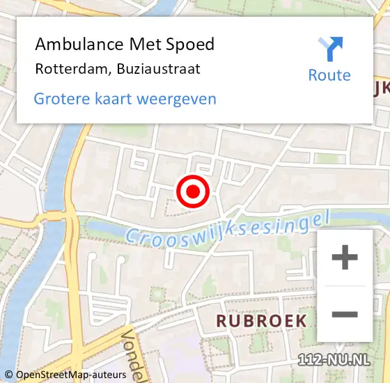 Locatie op kaart van de 112 melding: Ambulance Met Spoed Naar Rotterdam, Buziaustraat op 24 oktober 2023 08:38