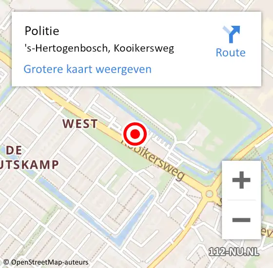 Locatie op kaart van de 112 melding: Politie 's-Hertogenbosch, Kooikersweg op 24 oktober 2023 09:49