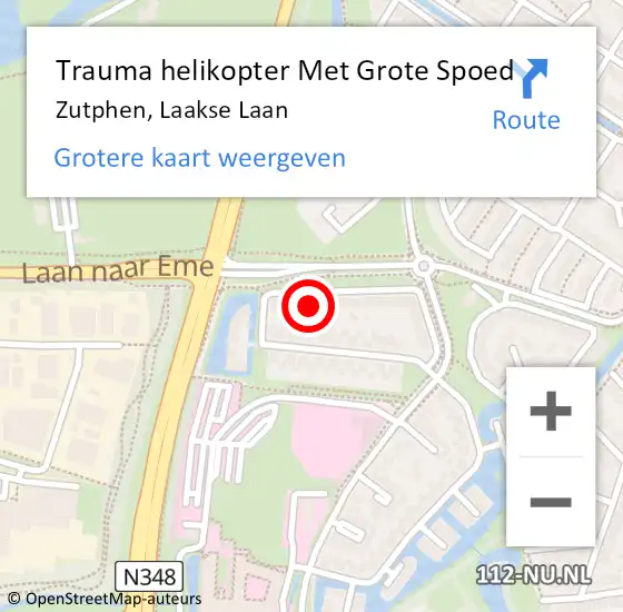 Locatie op kaart van de 112 melding: Trauma helikopter Met Grote Spoed Naar Zutphen, Laakse Laan op 24 oktober 2023 10:32