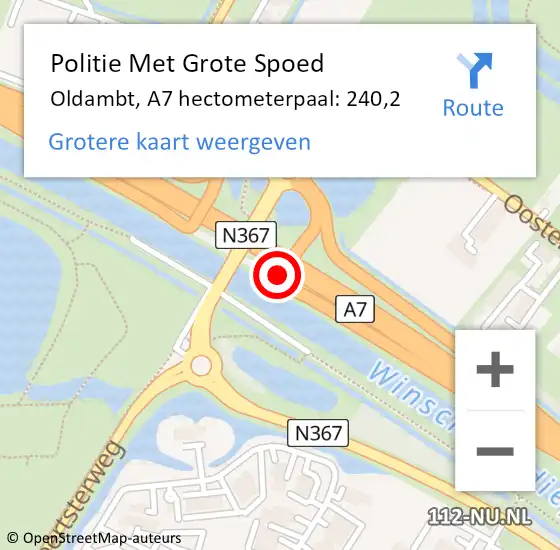 Locatie op kaart van de 112 melding: Politie Met Grote Spoed Naar Oldambt, A7 hectometerpaal: 240,2 op 24 oktober 2023 13:17
