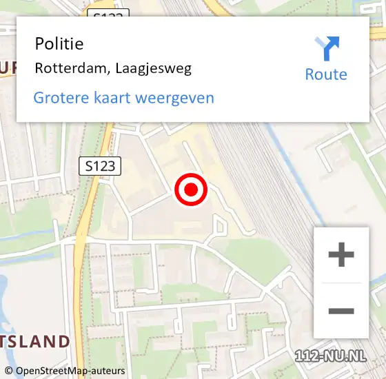 Locatie op kaart van de 112 melding: Politie Rotterdam, Laagjesweg op 24 oktober 2023 14:07