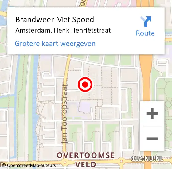 Locatie op kaart van de 112 melding: Brandweer Met Spoed Naar Amsterdam, Henk Henriëtstraat op 24 oktober 2023 16:12