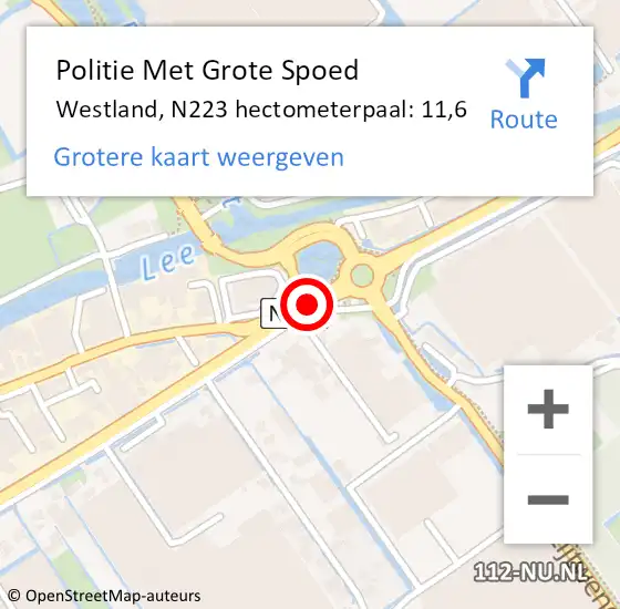 Locatie op kaart van de 112 melding: Politie Met Grote Spoed Naar Westland, N223 hectometerpaal: 11,6 op 24 oktober 2023 16:12