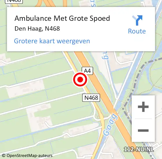 Locatie op kaart van de 112 melding: Ambulance Met Grote Spoed Naar Den Haag, N468 op 12 september 2014 17:04