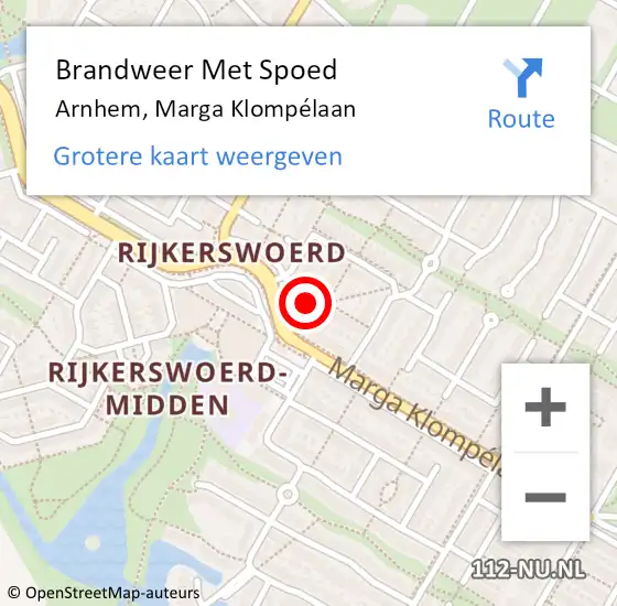 Locatie op kaart van de 112 melding: Brandweer Met Spoed Naar Arnhem, Marga Klompélaan op 24 oktober 2023 18:08
