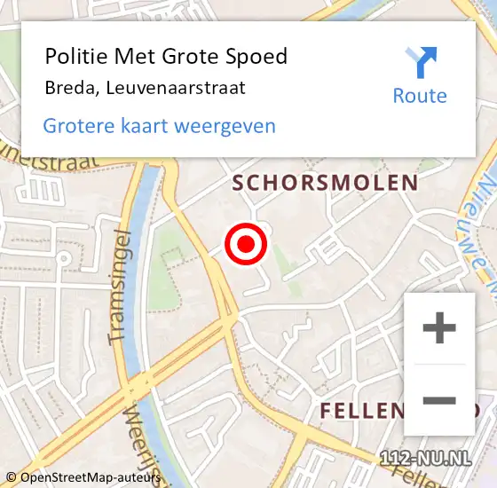Locatie op kaart van de 112 melding: Politie Met Grote Spoed Naar Breda, Leuvenaarstraat op 24 oktober 2023 18:57
