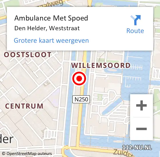 Locatie op kaart van de 112 melding: Ambulance Met Spoed Naar Den Helder, Weststraat op 24 oktober 2023 23:37