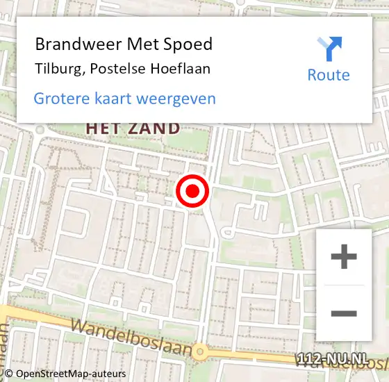 Locatie op kaart van de 112 melding: Brandweer Met Spoed Naar Tilburg, Postelse Hoeflaan op 24 oktober 2023 23:56
