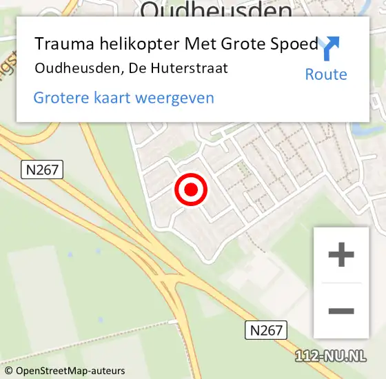 Locatie op kaart van de 112 melding: Trauma helikopter Met Grote Spoed Naar Oudheusden, De Huterstraat op 25 oktober 2023 00:10