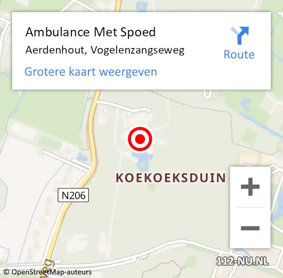 Locatie op kaart van de 112 melding: Ambulance Met Spoed Naar Aerdenhout, Vogelenzangseweg op 25 oktober 2023 01:23