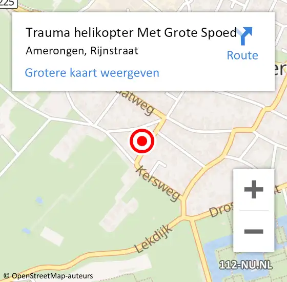 Locatie op kaart van de 112 melding: Trauma helikopter Met Grote Spoed Naar Amerongen, Rijnstraat op 25 oktober 2023 04:17