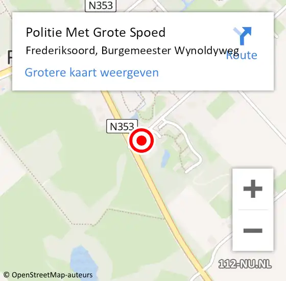 Locatie op kaart van de 112 melding: Politie Met Grote Spoed Naar Frederiksoord, Burgemeester Wynoldyweg op 25 oktober 2023 07:17