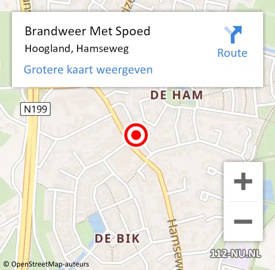 Locatie op kaart van de 112 melding: Brandweer Met Spoed Naar Hoogland, Hamseweg op 25 oktober 2023 11:05