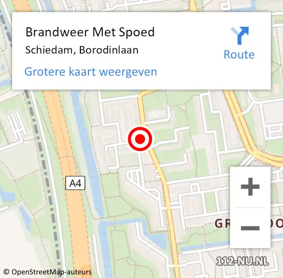 Locatie op kaart van de 112 melding: Brandweer Met Spoed Naar Schiedam, Borodinlaan op 25 oktober 2023 12:10