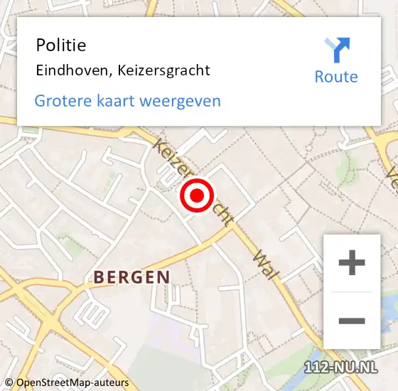 Locatie op kaart van de 112 melding: Politie Eindhoven, Keizersgracht op 25 oktober 2023 13:42
