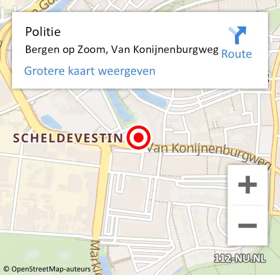 Locatie op kaart van de 112 melding: Politie Bergen op Zoom, Van Konijnenburgweg op 25 oktober 2023 14:03