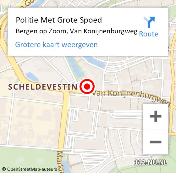 Locatie op kaart van de 112 melding: Politie Met Grote Spoed Naar Bergen op Zoom, Van Konijnenburgweg op 25 oktober 2023 14:03
