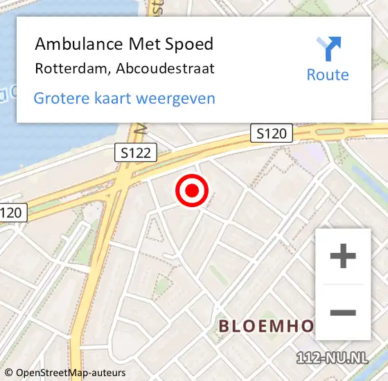 Locatie op kaart van de 112 melding: Ambulance Met Spoed Naar Rotterdam, Abcoudestraat op 25 oktober 2023 14:45