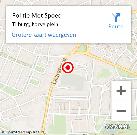 Locatie op kaart van de 112 melding: Politie Met Spoed Naar Tilburg, Korvelplein op 25 oktober 2023 17:11