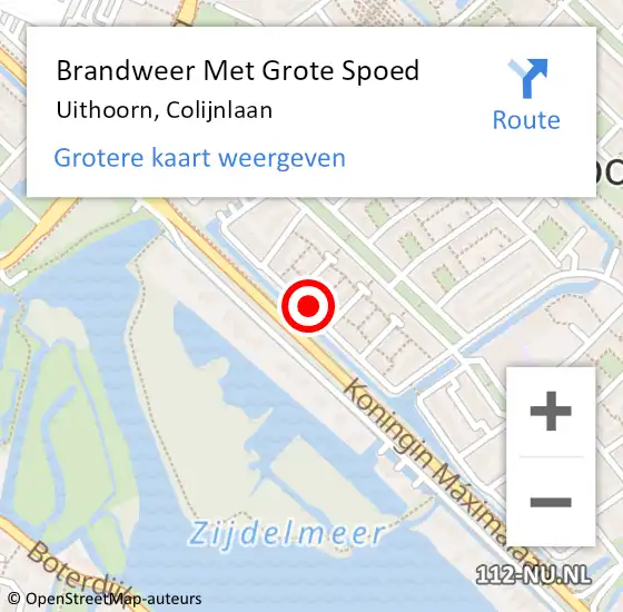 Locatie op kaart van de 112 melding: Brandweer Met Grote Spoed Naar Uithoorn, Colijnlaan op 25 oktober 2023 18:10
