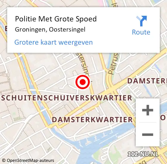 Locatie op kaart van de 112 melding: Politie Met Grote Spoed Naar Groningen, Oostersingel op 25 oktober 2023 18:36