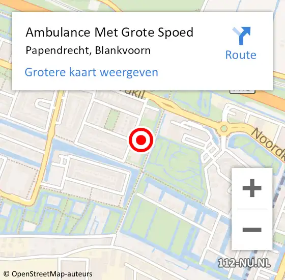 Locatie op kaart van de 112 melding: Ambulance Met Grote Spoed Naar Papendrecht, Blankvoorn op 25 oktober 2023 18:45