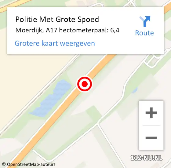 Locatie op kaart van de 112 melding: Politie Met Grote Spoed Naar Moerdijk, A17 hectometerpaal: 6,4 op 25 oktober 2023 19:43
