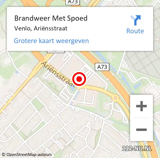 Locatie op kaart van de 112 melding: Brandweer Met Spoed Naar Venlo, Ariënsstraat op 25 oktober 2023 19:56