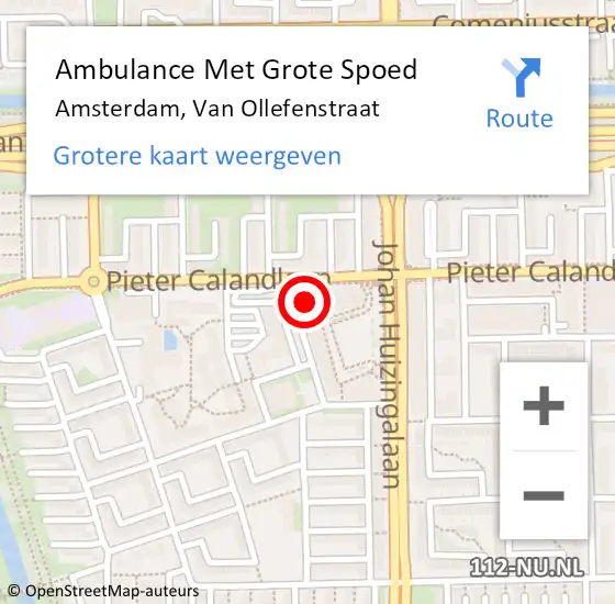 Locatie op kaart van de 112 melding: Ambulance Met Grote Spoed Naar Amsterdam, Van Ollefenstraat op 25 oktober 2023 20:06
