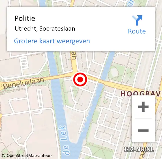 Locatie op kaart van de 112 melding: Politie Utrecht, Socrateslaan op 25 oktober 2023 20:08