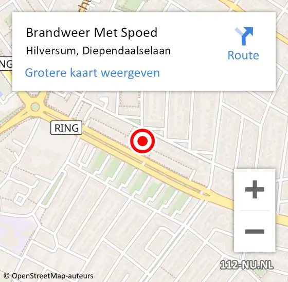 Locatie op kaart van de 112 melding: Brandweer Met Spoed Naar Hilversum, Diependaalselaan op 25 oktober 2023 20:27