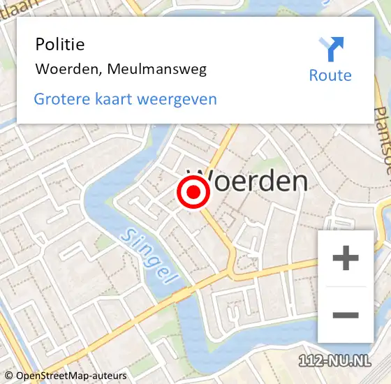 Locatie op kaart van de 112 melding: Politie Woerden, Meulmansweg op 25 oktober 2023 20:54