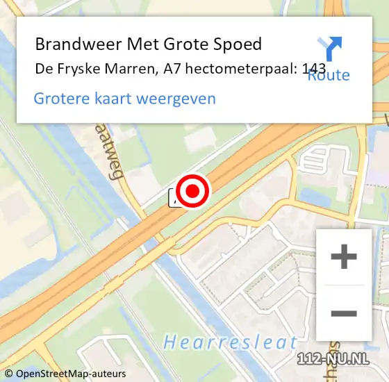 Locatie op kaart van de 112 melding: Brandweer Met Grote Spoed Naar De Fryske Marren, A7 hectometerpaal: 143 op 25 oktober 2023 23:03
