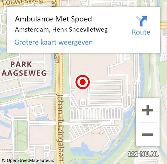 Locatie op kaart van de 112 melding: Ambulance Met Spoed Naar Amsterdam, Henk Sneevlietweg op 26 oktober 2023 00:25