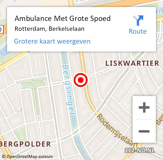 Locatie op kaart van de 112 melding: Ambulance Met Grote Spoed Naar Rotterdam, Berkelselaan op 26 oktober 2023 01:07