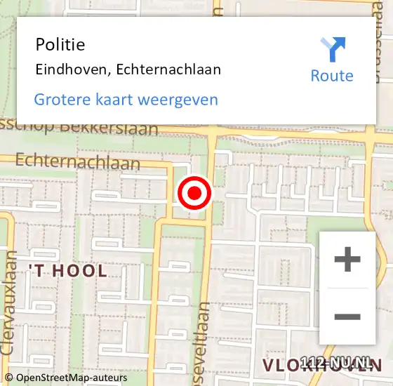 Locatie op kaart van de 112 melding: Politie Eindhoven, Echternachlaan op 26 oktober 2023 02:11