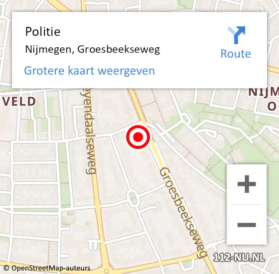 Locatie op kaart van de 112 melding: Politie Nijmegen, Groesbeekseweg op 26 oktober 2023 03:09