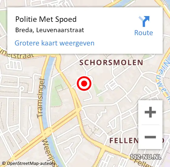 Locatie op kaart van de 112 melding: Politie Met Spoed Naar Breda, Leuvenaarstraat op 26 oktober 2023 07:22