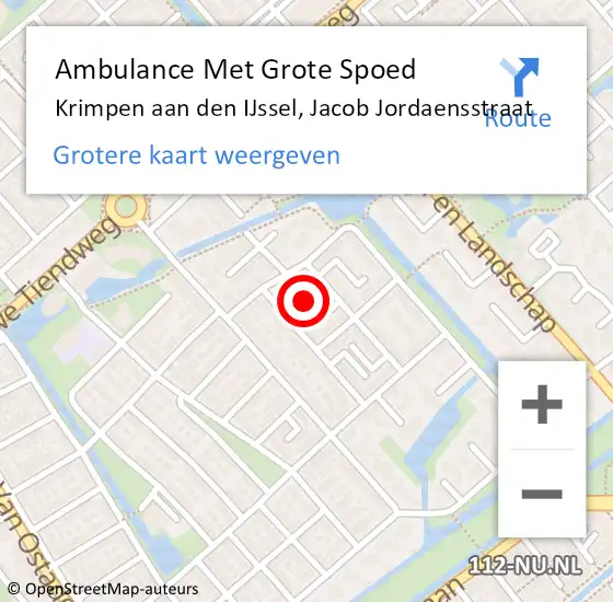 Locatie op kaart van de 112 melding: Ambulance Met Grote Spoed Naar Krimpen aan den IJssel, Jacob Jordaensstraat op 26 oktober 2023 08:31