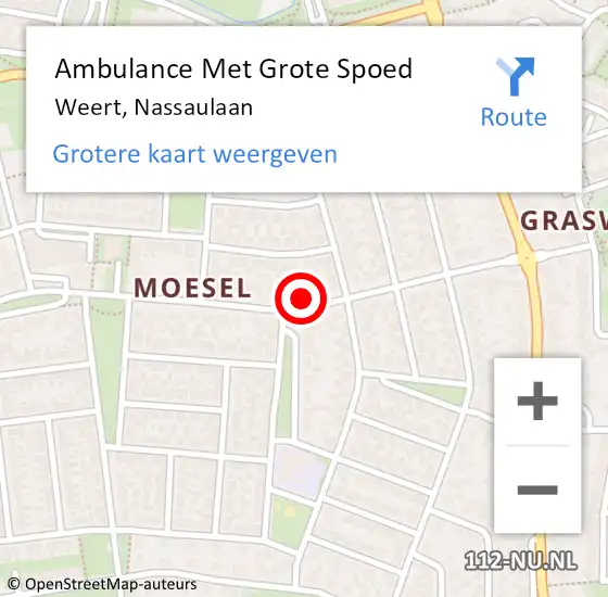 Locatie op kaart van de 112 melding: Ambulance Met Grote Spoed Naar Weert, Nassaulaan op 26 oktober 2023 09:32
