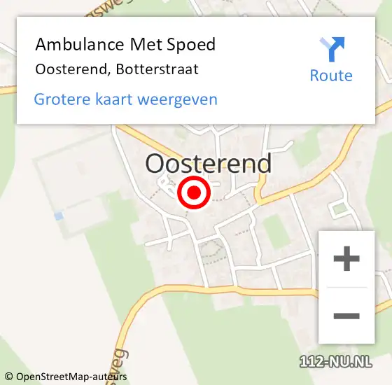 Locatie op kaart van de 112 melding: Ambulance Met Spoed Naar Oosterend, Botterstraat op 26 oktober 2023 10:52
