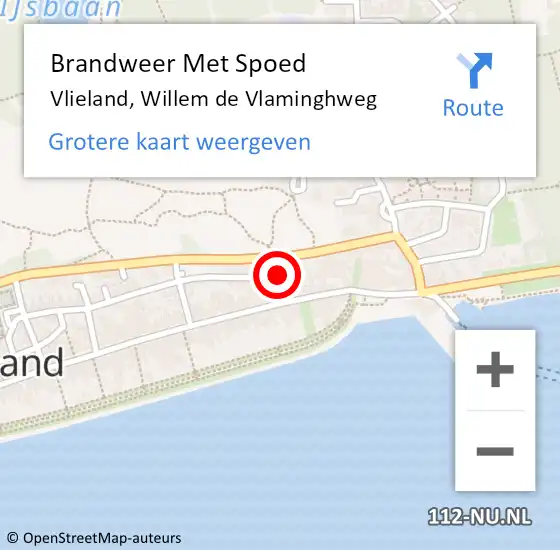 Locatie op kaart van de 112 melding: Brandweer Met Spoed Naar Vlieland, Willem de Vlaminghweg op 26 oktober 2023 12:07
