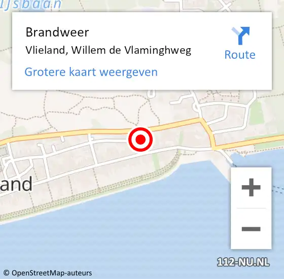 Locatie op kaart van de 112 melding: Brandweer Vlieland, Willem de Vlaminghweg op 26 oktober 2023 12:09