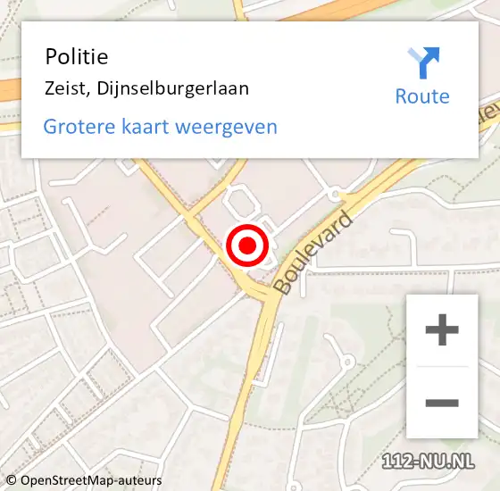 Locatie op kaart van de 112 melding: Politie Zeist, Dijnselburgerlaan op 26 oktober 2023 14:09