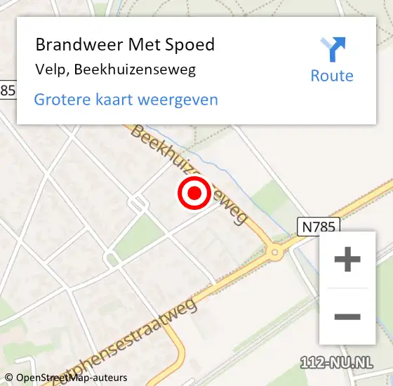 Locatie op kaart van de 112 melding: Brandweer Met Spoed Naar Velp, Beekhuizenseweg op 26 oktober 2023 14:32